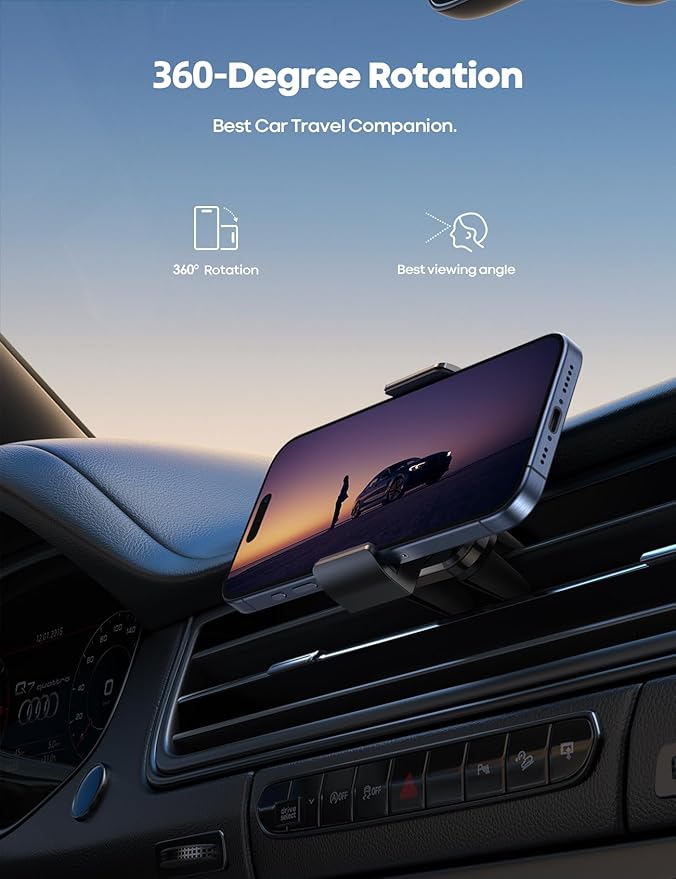 Lamicall Car Vent Phone Mount - Air Vent Clip Holder, Universal Stand Hands Free Cradle Compatible with Cell Phone 16 15 14 13 12 Mini 11 Pro Xs Max Xr X 8 7 6 6s Plus SE Smartphones Black