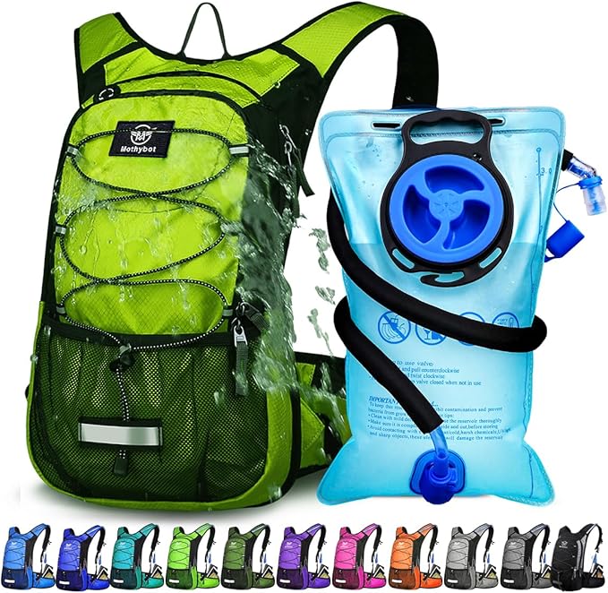 Mothybot Insulated Hydration Backpack Pack with 3L BPA Free Leak Proof Water Bladder, Large Storage Lightweight Hiking Daypack with Waist Pouches & Cooler Layer, for Running, Biking, Camping, Festival