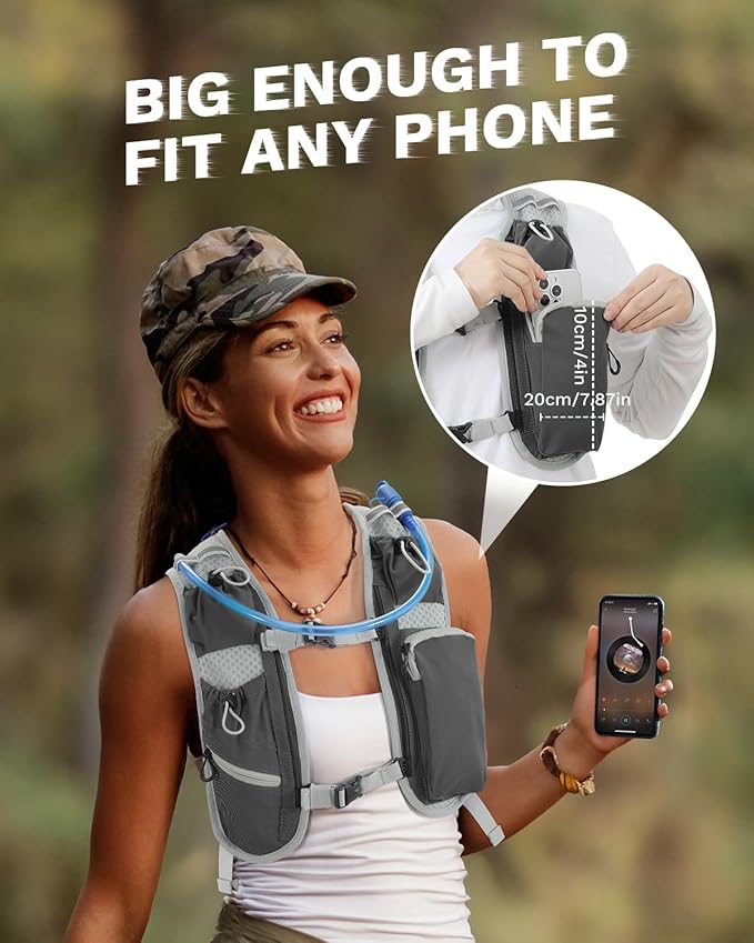 Running Vest for Women and Men, Hydration Running Backpack, Runners Vest, Hydration Vest, with Front Phone Holder, Adjustable Chest and Waist Strap