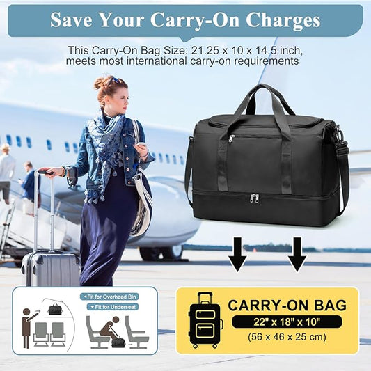 Extra Large Travel Duffle Bag,Carry on Overnight Weekend Bag with Shoes Compartment,Weekender Bags for Women for Travel Business Trips Sport Hospital