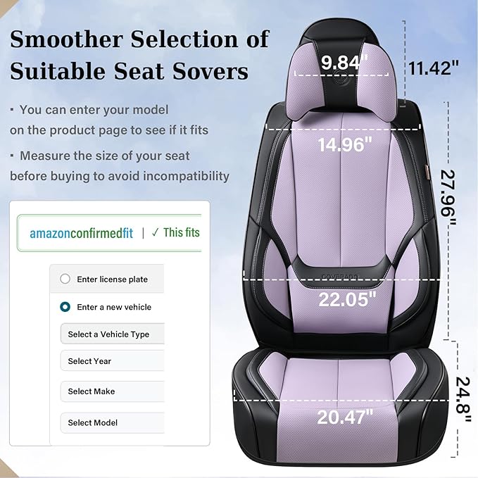Coverado Universal Seat Covers Full Set, 5 Seats Universal Seat Covers for Cars, Waterproof Nappa Leather Car Seat Covers with Head Pillow, Auto Protectors Fit for Most SUV Pick-up Truck-Black&Purple