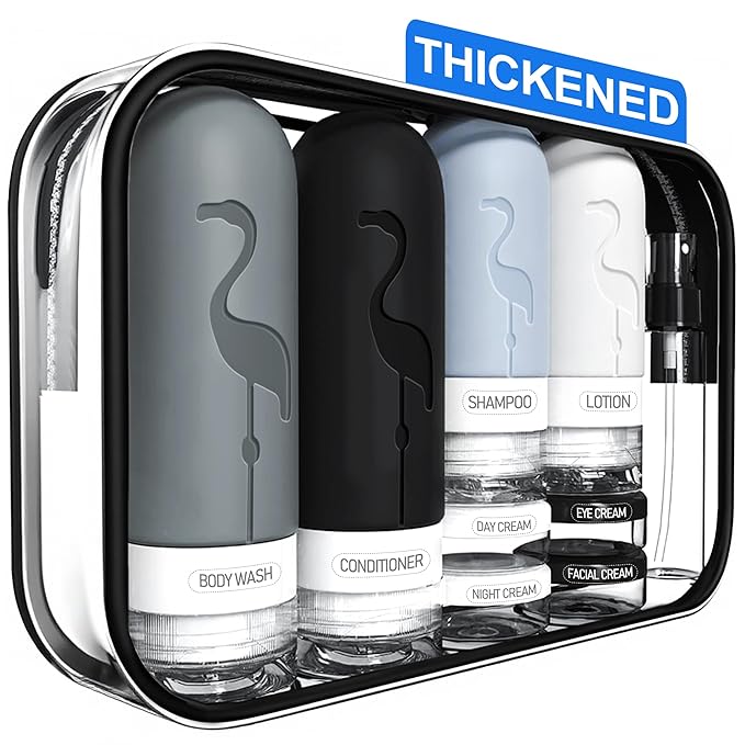 Empty 3 oz Travel Size Bottles Toiletries Containers for Toiletries Liquids，Small Silicone Mini Refillable Leak Proof TSA Approved Travel Bottles for Creams Shampoo and Conditioner Traveling