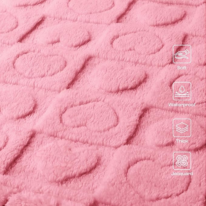 Luciphia Waterproof Dog Blanket for Medium Large Dogs Washable Bed Couch Protector Soft Fluffy 3D Heart Jacquard Pet Blanket with Sherpa Fleece Cozy Calming Throw Blankets， Pink 85x57 inch