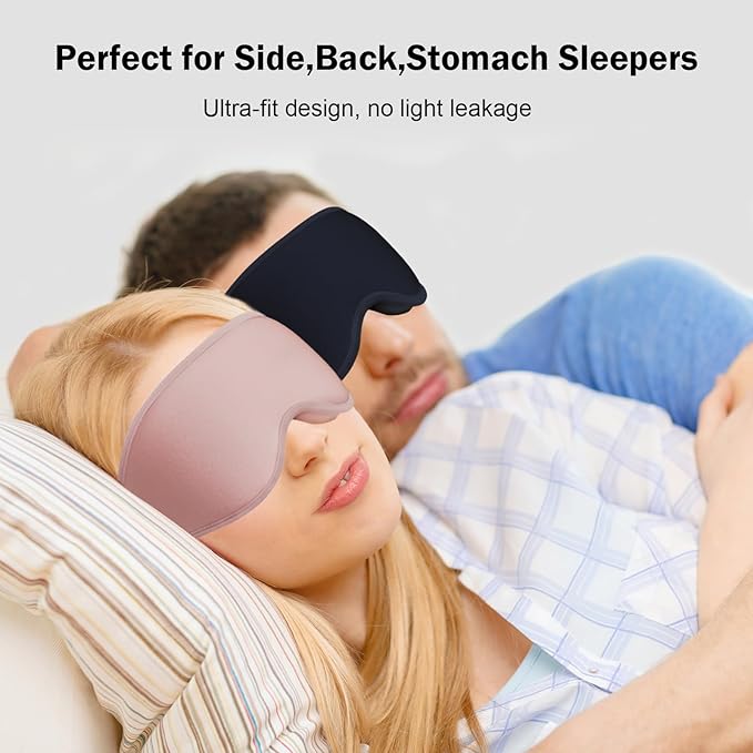 3D Sleep Mask with Earplugs, 100% Light Blackout Eye Mask for Sleep, Washable Sleeping Mask, 0 Pressure Eye Covers for Sleep with Wider Adjustable Strap, Only 1.3oz Light Soft Sleeping Mask (Black)