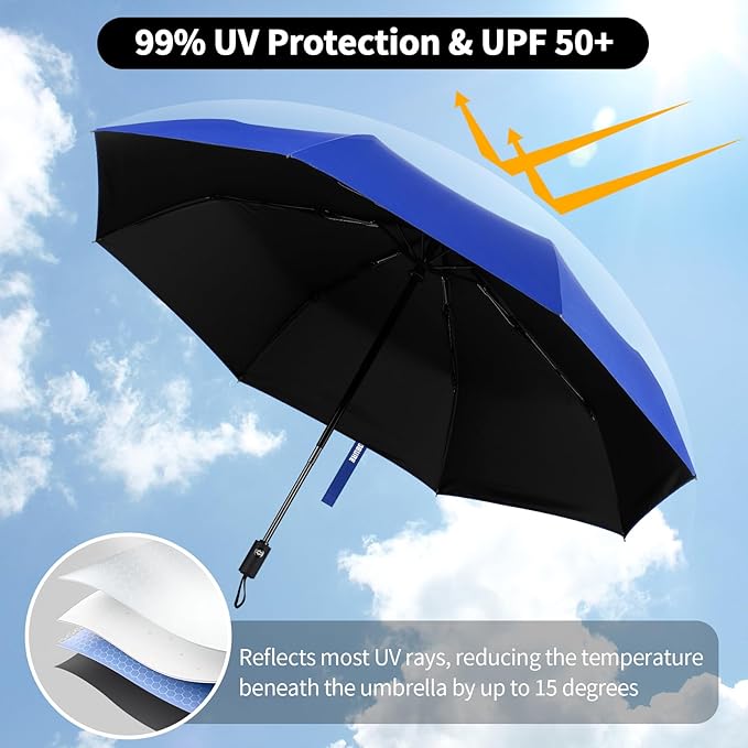 Yoobure Windproof Travel Umbrella - Automatic Umbrellas for Rain, Compact Folding Umbrella with UV Protection, Lightweight Portable Design for Backpack/Walking/Car, Sun & Storm Ready