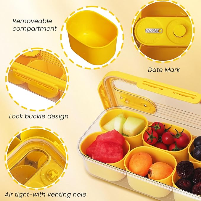 Snackle Box Container with 6 Compartments, Portable Snack Serving Tray, Reusable Food Fridge Storage Organizer, BPA-free, Perfect for Outdoor Road Travel/Party/Picnic