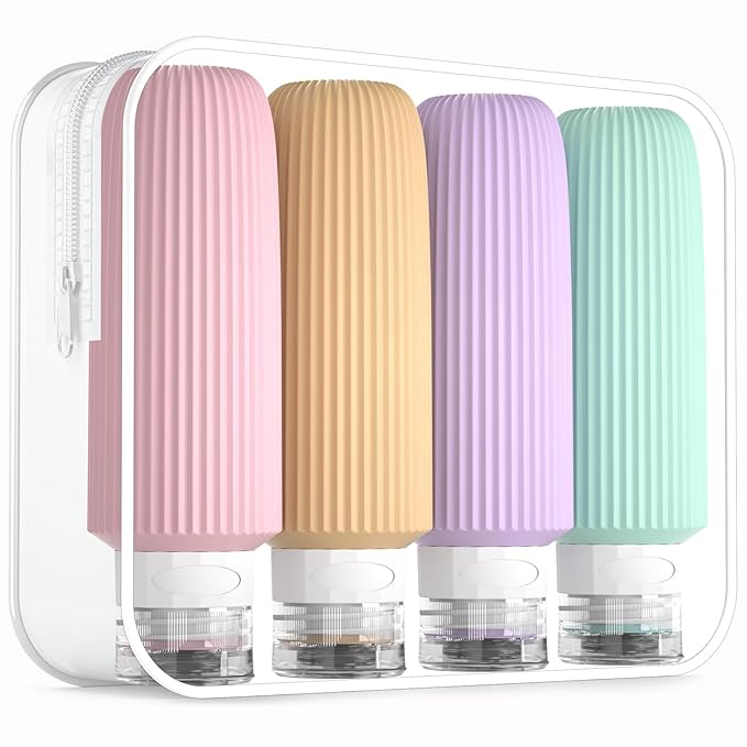 Travel Bottles for Toiletries, Large 6oz Travel Size Containers, BPA Free Leak Proof Tubs Refillable Liquid Accessories with Toiletry Bag for Cometic Shampoo and Lotion Soap (4 Pack)