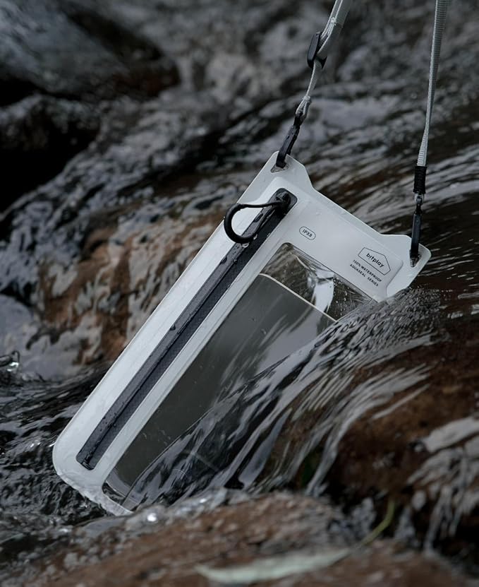 bitplay AquaSeal IPX8 Waterproof Phone Pouch, Outdoor Dry Bag with Adjustable Lanyard for Universal Phone Case, Cement Grey