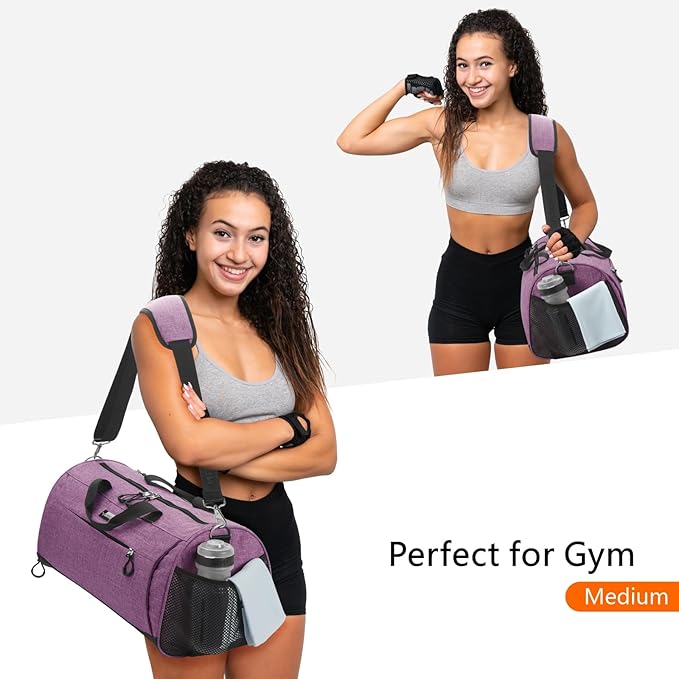 TOPDesign Gym Bag for Women & Men, Unisex Duffel Bag with Shoe Compartment & Wet Pocket for Travel Sports Gym (L Textured Purple)