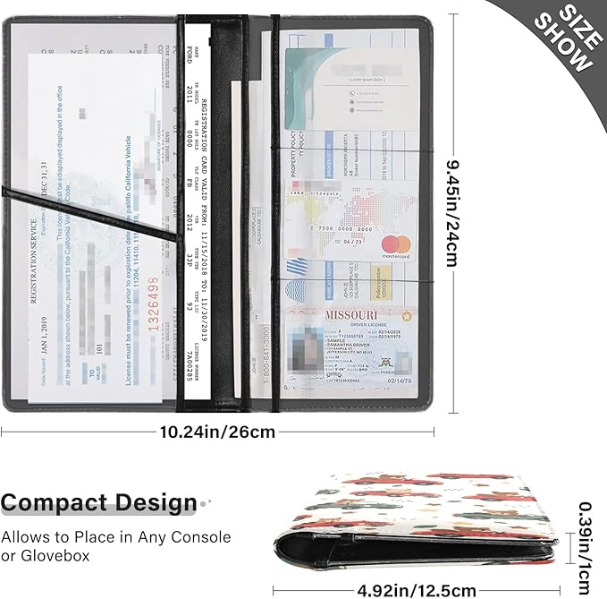 Bolaz Car Bear Car Registration and Insurance Holder Leather Vehicle Document Glove Box Organizer for License Cards Accessories