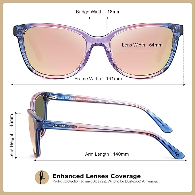 CARFIA Designer Acetate Womens Polarized Sunglasses Fit Most Face Shapes Trendy Shades UV Protection Hypoallergenic Handmade