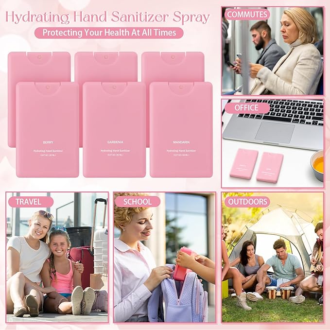 6 Pcs Hand Sanitizer Mist Spray Pink Perfume Hydrating Hand Sanitizer Spray Travel Size Pocket Refillable for Women Adults Teacher Guests Coworker New Year Gift