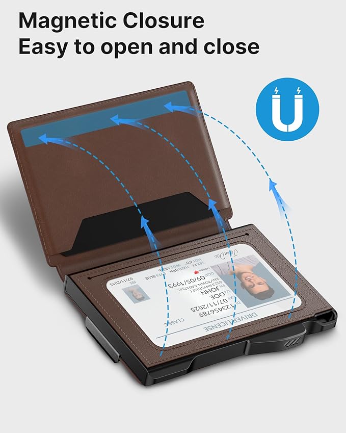 typecase AirTag Wallet for Men: Pop Up Card Case, Secure Holder for Apple Air Tag, Premium Leather, Smart, RFID Blocking, Slim, Minimalist, Thin, 13 Cards Capacitiy | ID Window | Money Clip (Brown)