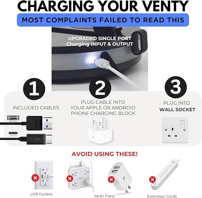 VENTY Portable Fan - Wireless Battery Operated Fan - 4 Speeds - LED Lighting - Carry Case & Remote Control - Cruise Travel - Outdoor Travel RV Power Bank With USB-C Port (White with Case)