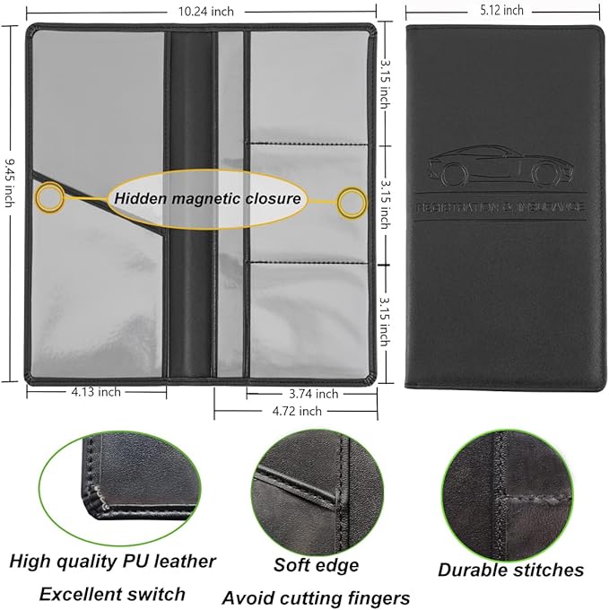 Premium Car Registration and Insurance Holder,Black Registration Insurance Card Holder,Glove Box Organizer Makes Your Documents In Order.