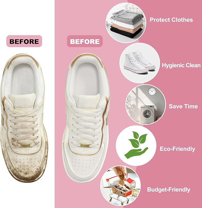 Shoe Washing Machine Bag - Laundry Shoe Bag (2-Pack) Includes 3 Laundry Bags, Reusable, Washer & Dryer Safe, 360° Deep Cleaning for All Shoe Types, Self-Locking Zipper(Pink)