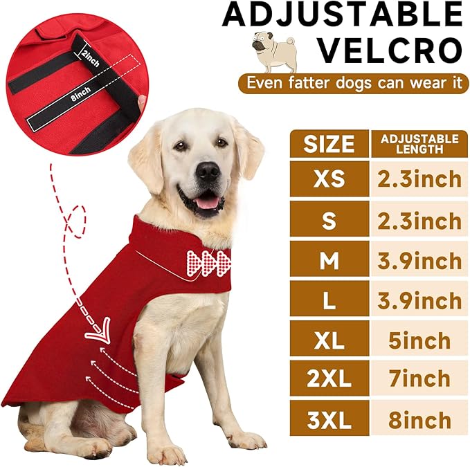 Bonawen Fleece Dog Coat Reflective Cold Weather Dog Jacket Apparel for Extra Large to Small Pets(Red,3XL)