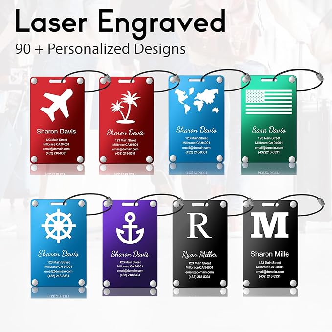Personalized Luggage Tags: Custom Metal Luggage Tags for Suitcases, Backpacks and Bags with Your Personalized Text (Blue)