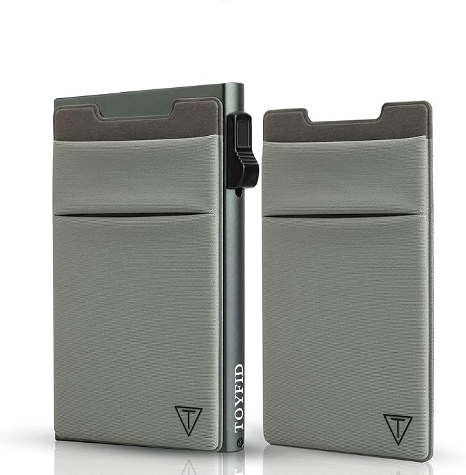 Slim Wallet for Men and Women,Pop Up Credit Card Wallet Metal Minimalist Cards Holder with Money Pocket,Small Ultralight Aluminum RFID Blocking Wallets 6-12 Card Capacity,Grey