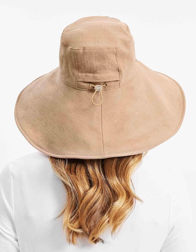 Solbari Women’s Ultra-Wide Cotton Linen Sun Hat UPF 50+, Packable, Adjustable with Ponytail Hole for Travel, Beach & Outdoors