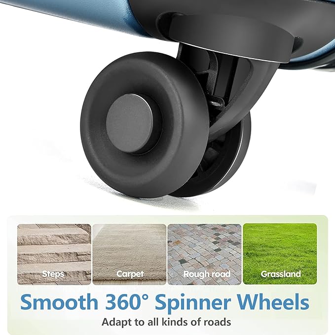 TydeCkare 20 Inch Carry On Luggage with Front Pocket, 21.65 * 15.35 * 7.87" Suitable for Airplane Overhead Bin, 34L PC+ABS Hardshell, Ice Blue