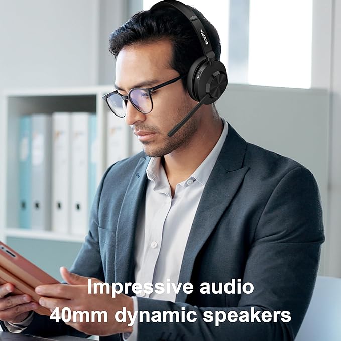 Wireless Headset, Bluetooth Headset with Noise Cancelling Microphone for PC,On-Ear Headphones with USB Dongle & Mute Button for Office Work, Video Meeting,Cell Phones, Computer
