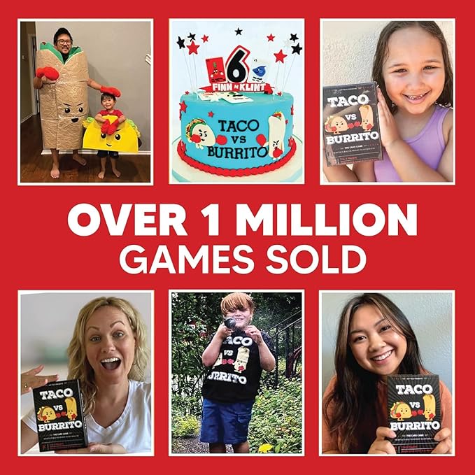 Taco vs Burrito Collectors Tin - The Wildly Popular Surprisingly Strategic Card Game Created by a 7 Year Old - 5 Ways to Play - Fun Family Games for Kids and Adults, Game Night, Travel Games