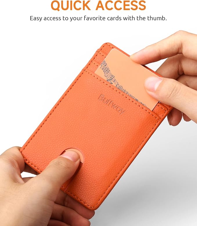 Buffway Mens Slim Wallet, Minimalist Thin Front Pocket Leather Credit Card Holder with RFID Blocking for Work Travel | Minimalist, Thin, Front Pocket, Credit Card Holder, RFID Blocking, for Work Travel