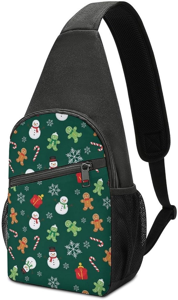 SWEET TANG Anti Theft Sling Chest Bag Shoulder Backpack Christmas Gingerbread Green Crossbody Bags Gym Sack, Polyester Daypack Lightweight for Men Women Travel Gym Sport Hiking