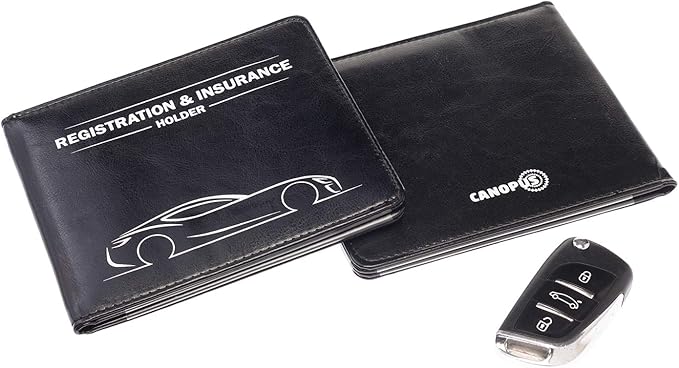 CANOPUS Car Registration & Insurance Holder with Magnetic Closure, Vehicle Document Organizer, Auto Glove Box Wallet, Includes 2 EZ Pass Strip Sets – Car