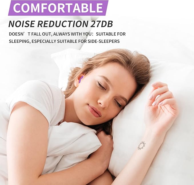 LYSIAN Moldable Soft Silicone Earplugs, 5 Pairs, 27dB SNR Noise Cancelling Ear Plugs for Sleeping, Working,Swimming, Shower (Purple)