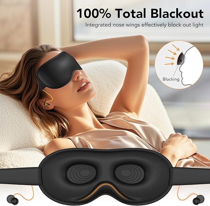 Light Blocking Sleep Mask with Adjustable Strap, 3D Eye Mask for Sleeping, Side Sleeper Friendly for Men & Women, Zero Eye Pressure Blindfold for Travel, Nap
