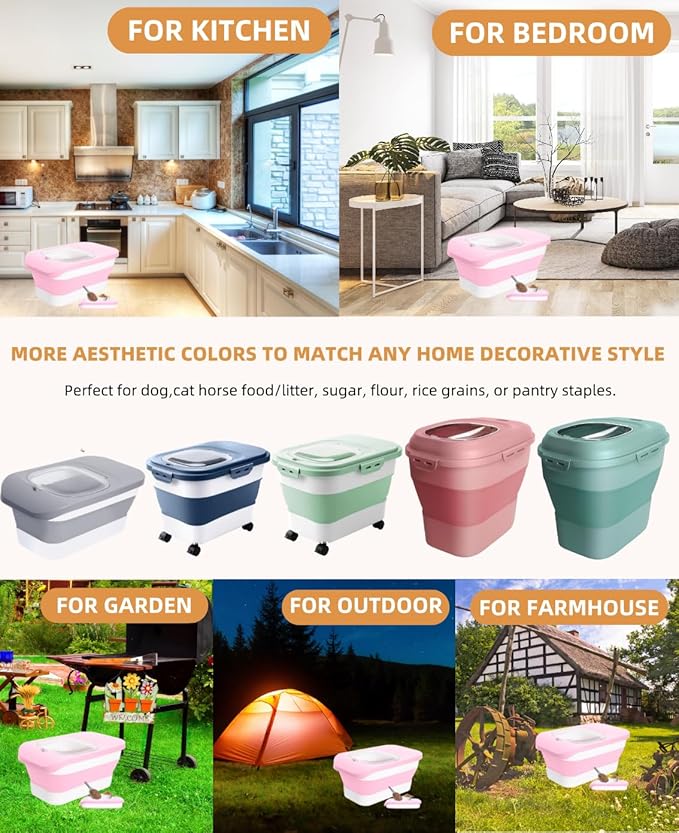 10-13 Lbs Dog Food Container, Collapsible Pet Food Storage Containers with Airtight Lid, Pet Food Scoop and Silicone Dog Bowl, Dog Food Storage Container Dry Food for Dog, Cat