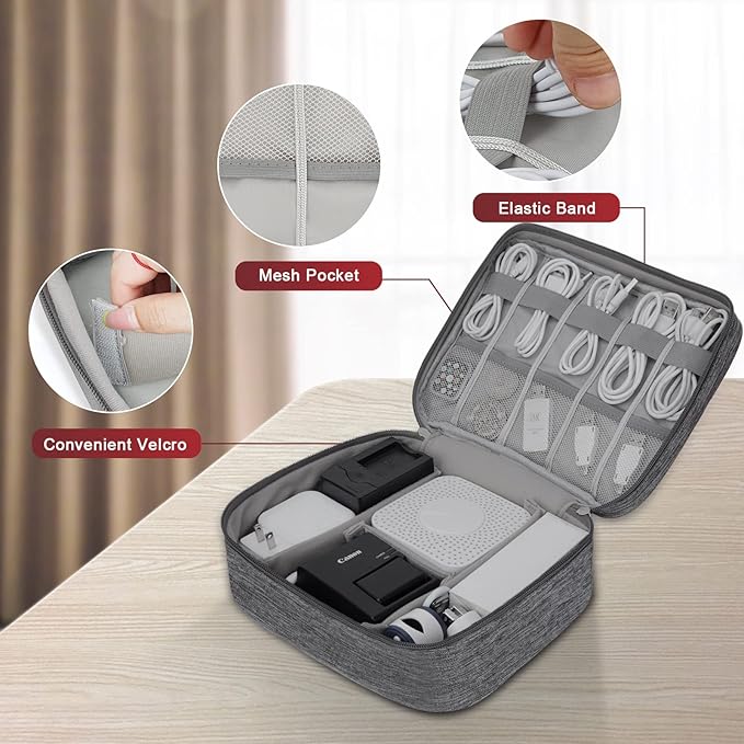 Electronic Organizer Travel Universal Cable Organizer Electronics Accessories Bag for Cable, Charger, Phone, USB, SD Card,1Pack