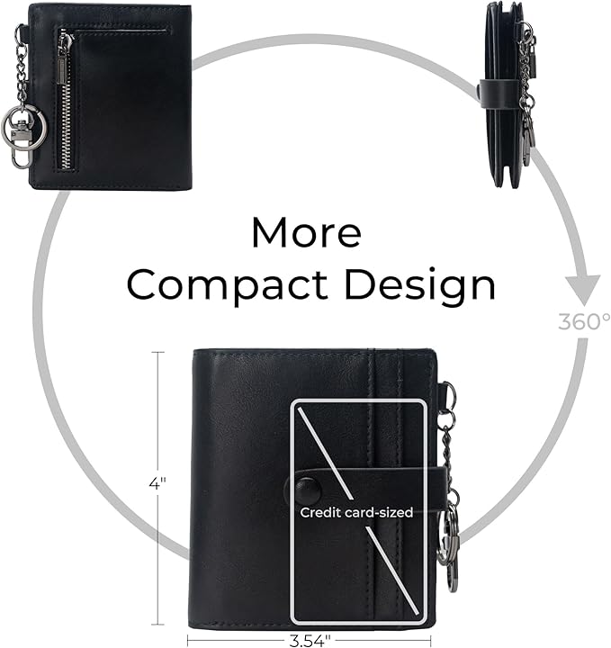 Alldaily Slim Keychain Wallet for Women, RFID Blocking Small Bifold Travel Credit Card Holder (Black)