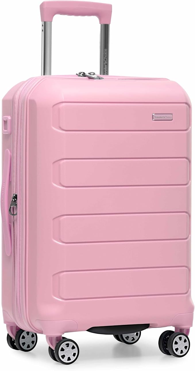 Traveler's Choice Pagosa Indestructible Hardshell Expandable Spinner Luggage, Pink, 22-Inch Carry-on