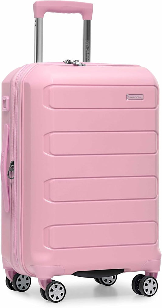 Traveler's Choice Pagosa Indestructible Hardshell Expandable Spinner Luggage, Pink, 22-Inch Carry-on