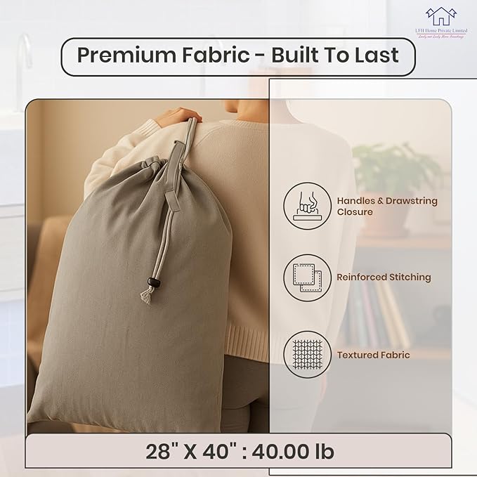 LFH Home Cotton Canvas Extra Large Laundry Bag with Handle, Heavy Duty Drawstring Closure Washable Laundry Bags, School Travel, Home, Hotel, College Dorm, Organizer Sack, Toys 28x40-Grey Thanks Giving