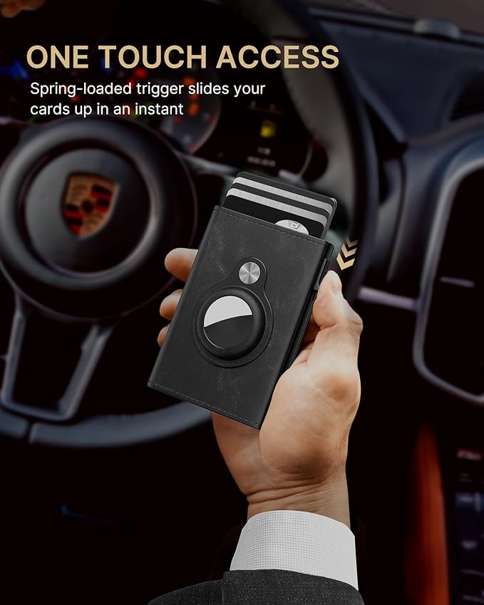 typecase Mens Wallet Card Holder for AirTag: Leather Smart Wallet for Men Compatible with Apple Air Tag, RFID Blocking, Slim, Minimalist - 9-14 Card Capacity | ID Window | Cash Slot (Black)