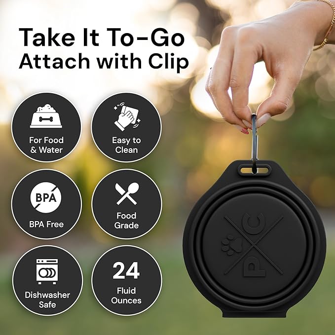 Pup Culture Dual Collapsible Dog Bowls | Silicone Travel Water Bowl for Dogs | Food Grade, No Plastic Rim, Portable Dog Bowl for Food and Water - Easy to Clean | BPA Free and Safe for Your Pup-Black