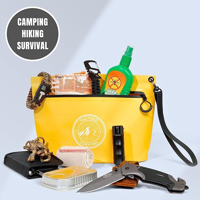 Tactiko 3L Water Resistant Pouch - Waterproof Material w/Splashproof Zipper - Hold All Zipper Bag for Storage, Toiletries, Travel, Beach, Cruise, Home (Yellow)