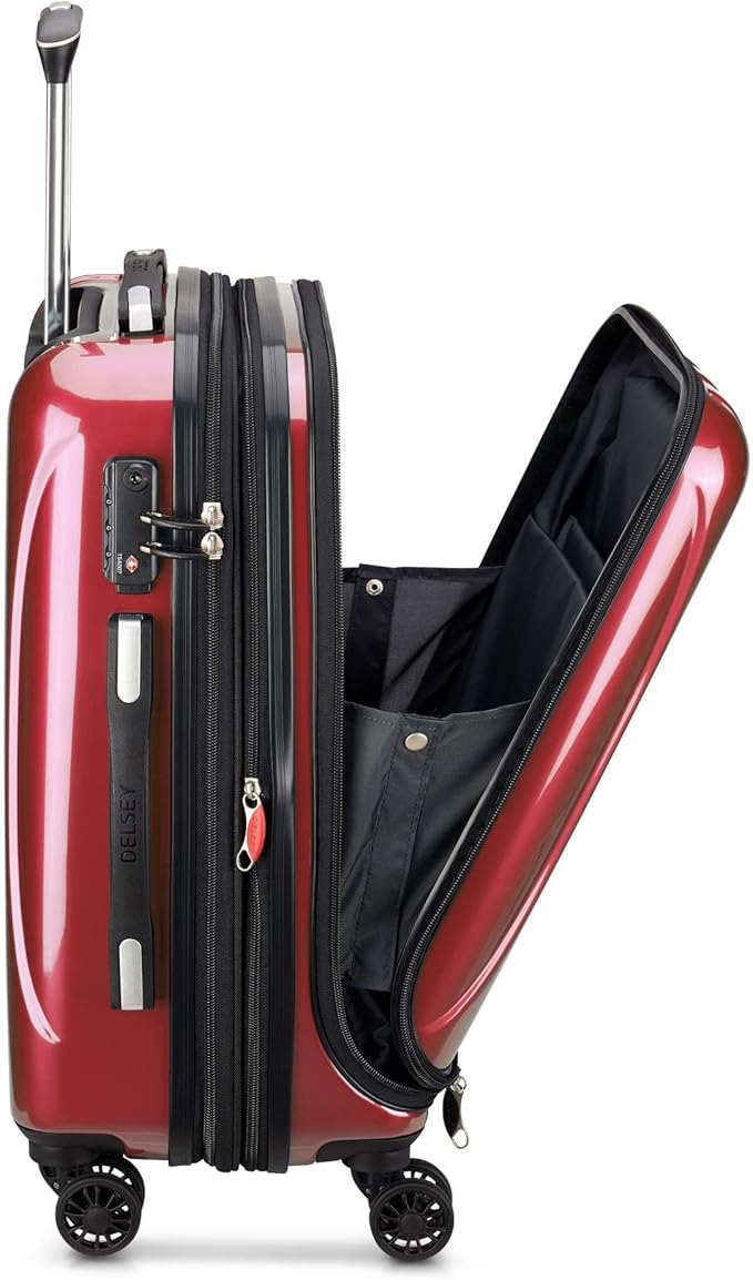 Delsey Luggage Helium Aero, International Carry On Luggage, 19", Front Pocket Hard Case Spinner Suitcase, Brick Red