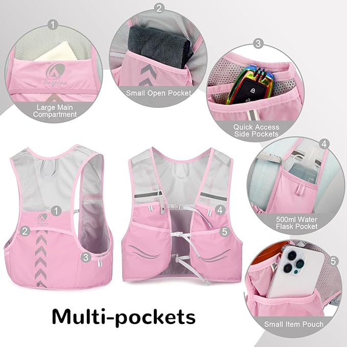 Running Vest for Men with 2 pcs 500ml Water Bottle, Hydration Vest for Running Women, Lightweight Runner Water Vest