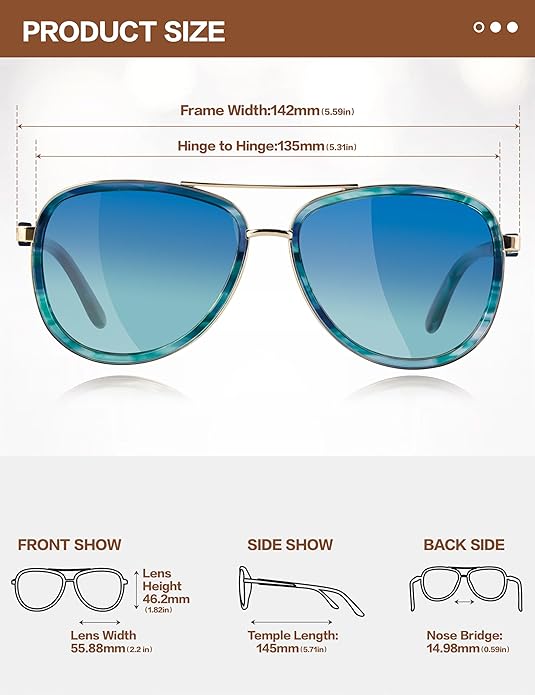 BIRCEN Polarized Sunglasses for Women UV - Protection Womens Retro Mirrored Shades with Acetate Frame BC2001