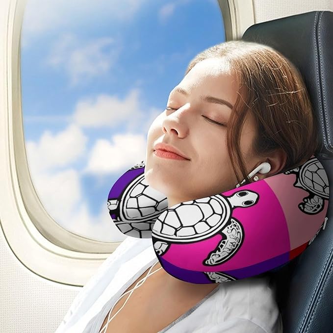 Men’s Comfort U-Shaped Neck Pillow Memory Foam Travel, Tribal Sea Turtle U-Shape, Breathable Car Airplane Support