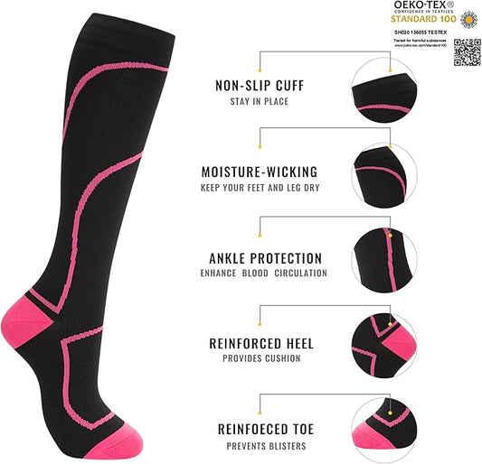 Compression Socks for Women Men Circulation Knee High 8 Pairs for Nurses, Running, Travel, Athletic