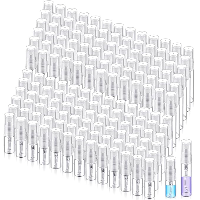 Zhehao 200 Pcs Mini Spray Bottles 2 ml, 5 ml Clear Glass Perfume Bottles Refillable Fine Mist Perfume Atomizer Portable Empty Sample Containers for Cleaning, Essential Oils, Travel (Clear Cap)