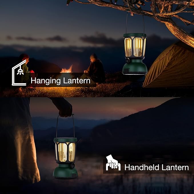Raynic 6000 LED Camping Lantern, 650LM Hand Crank Solar Battery Powered Rechargeable Lantern, Emergency Lights for Home Power Failure, Hurricane, USB Cable Included