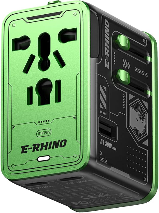 Mfish Universal Travel Adapter, 75w 5-Port International Plug Adapter, 1 USB-A, and 3 USB-C, Worldwide Wall Charger for EU/UK/AUS/CN Compatible with Over 200 Countries, Black