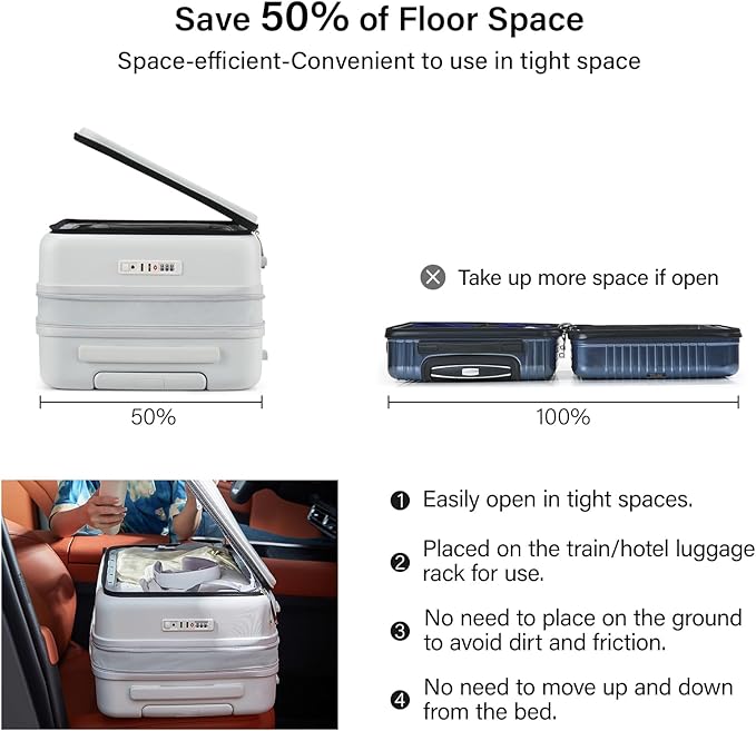 Hanke Hardside Expandable Carry On Luggage, 20 Inch Top Opening Trunk Luggages with Spinner Wheels, All-PC Hard Shell Carry-On Suitcase, Lightweight & TSA Airline Approved (Smoke White, 46L)